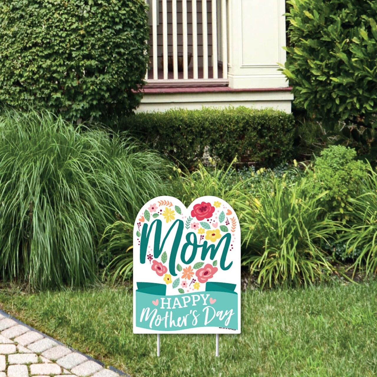 Big Dot of Happiness Colorful Floral Happy Mother's Day - Outdoor Lawn Sign - We Love Mom Party Yard Sign - 1 Piece